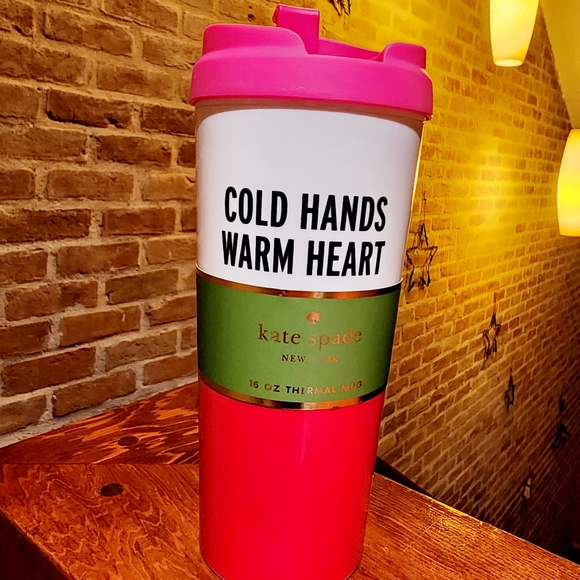 Kate Spade New York Cold Hands Warm Heart Thermal Mug 16oz Red Pink - Brand New! - Picture 3 of 7